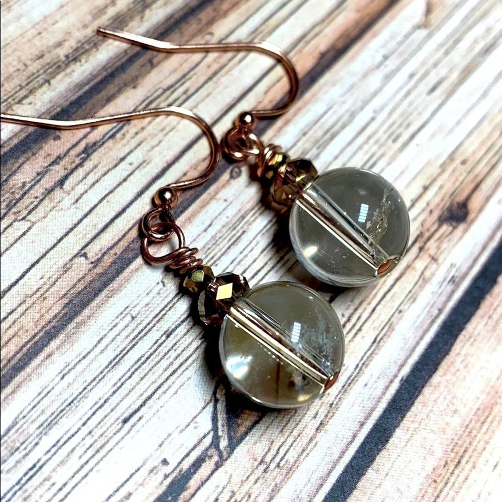 🌺Easy-care Copper large round Quartz Earrings